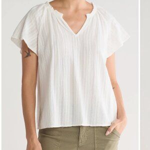 Marine Layer Lana Textured V-Neck Flutter Sleeve Top  White Small Boho Beachy
